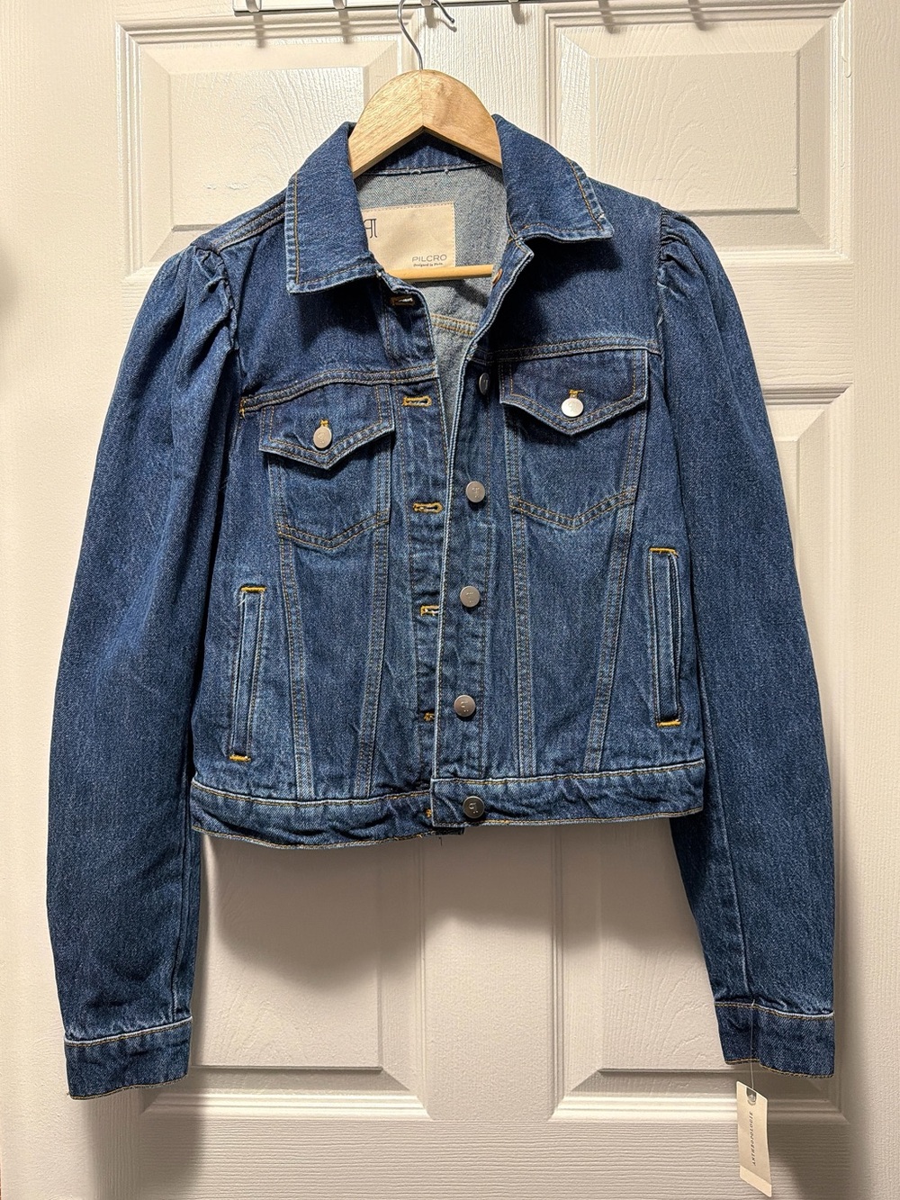 Anthropologie Pilcro Dark Blue Puff-Sleeve Denim Jacket